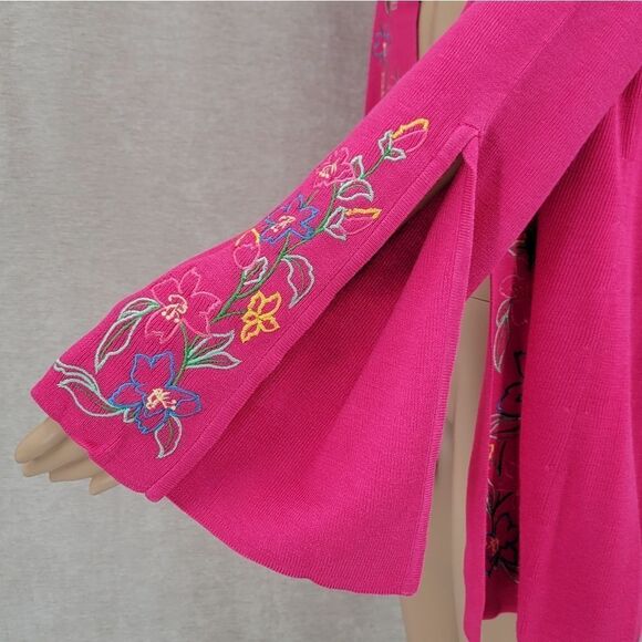 Diane Von Furstenburg Pink Silk Open Cardigan Floral Embroidery Split Cuffs NWT - Picture 5 of 14